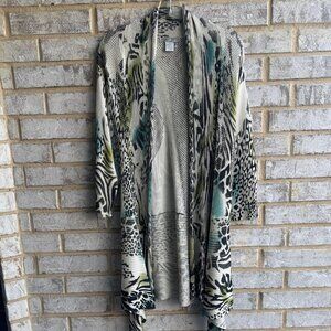 Alberto Makali 3/4 Sleeve Animal Print Open Front Cardigan Sweater  Size XL.